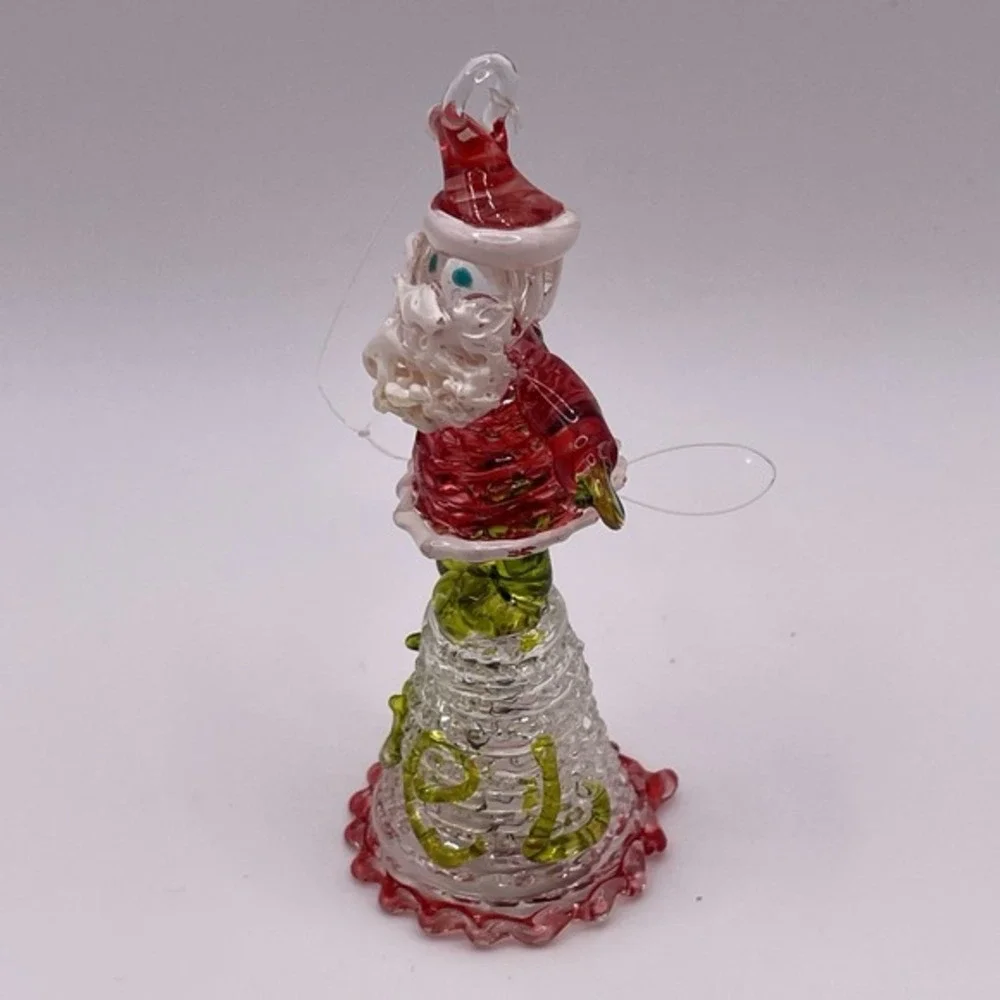 Vintage Hand Blown Spun Art Glass Santa Bell Noel‎ Christmas Ornament